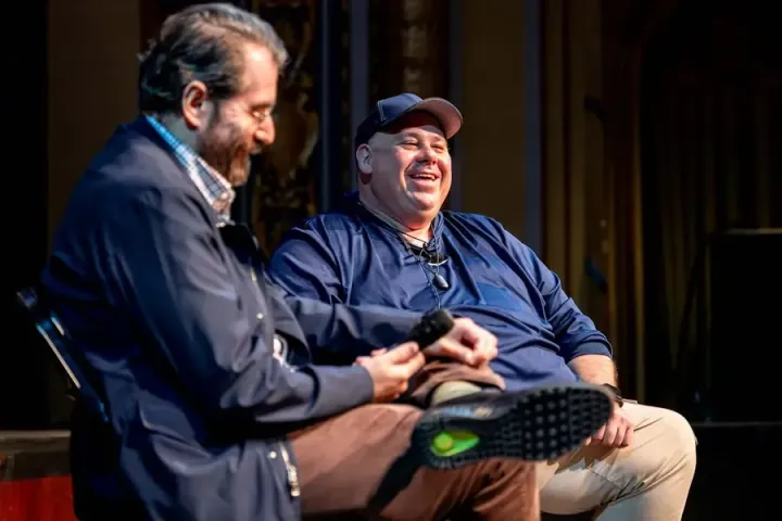 Igor Jablokov, left, and Mark Hinkle, right, in conversation on stage at All Things AI 2026